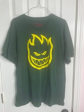 Spitfire Green Tee with Yellow Flame Head Graphic